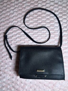 Tahari Black Pebbled Crossbody with Gold Hardware